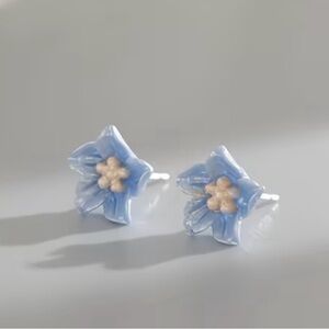 Handmade Blue Flower Stud Earrings